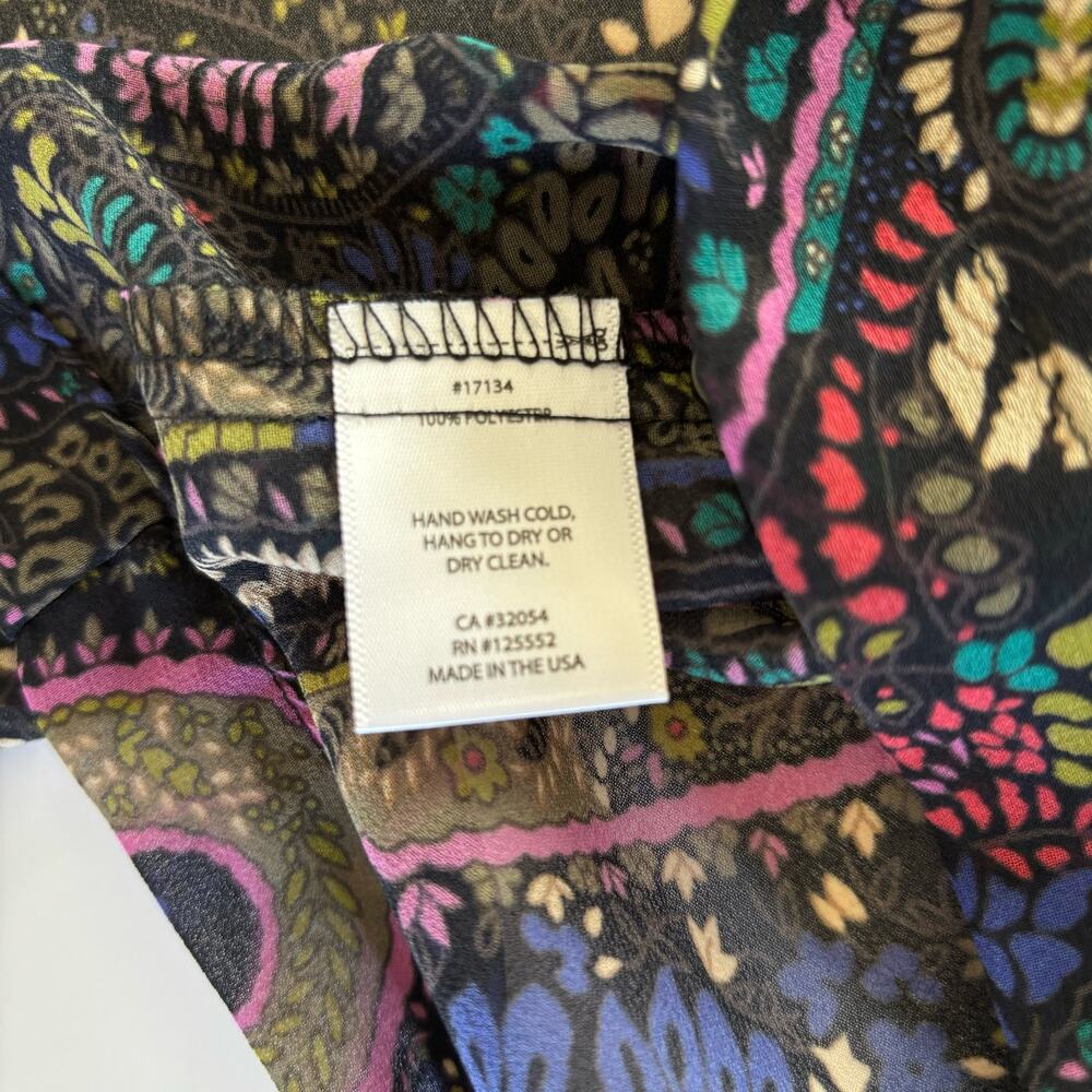 Dolan Anthropologie Black Floral Print Long Sleeve Semi-Sheer Blouse Size Medium - Picture 5 of 7